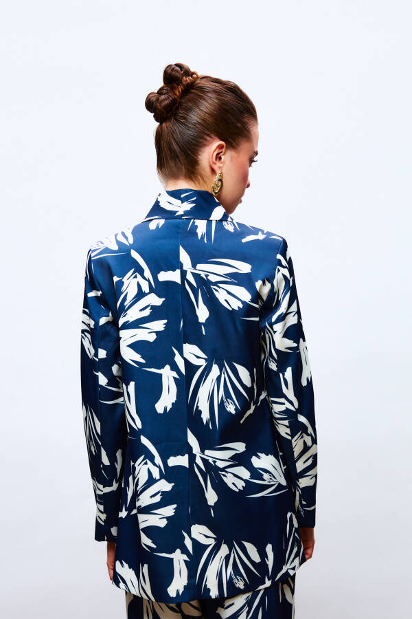 Patterned Oversized Satin Jacket - NAVY - 10