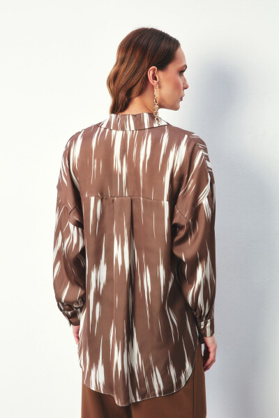 Patterned Oversized Shirt - BROWN - 4