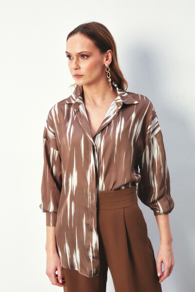 Patterned Oversized Shirt - BROWN - 6