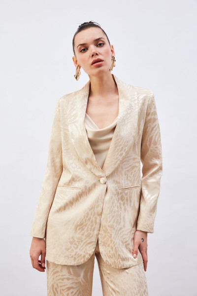 Patterned Satin Jacket - Beige - 2