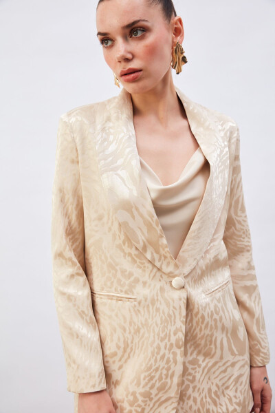 Patterned Satin Jacket - Beige - 3