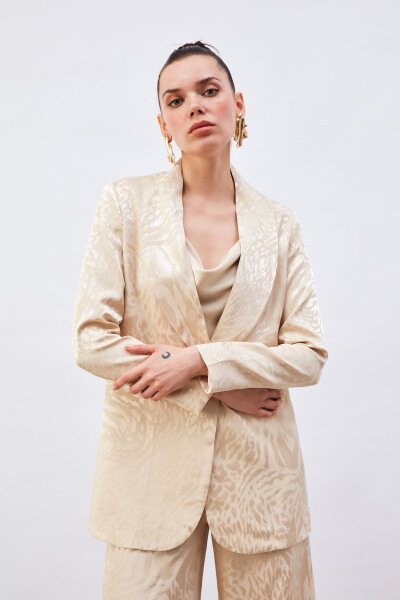 Patterned Satin Jacket - Beige - 5