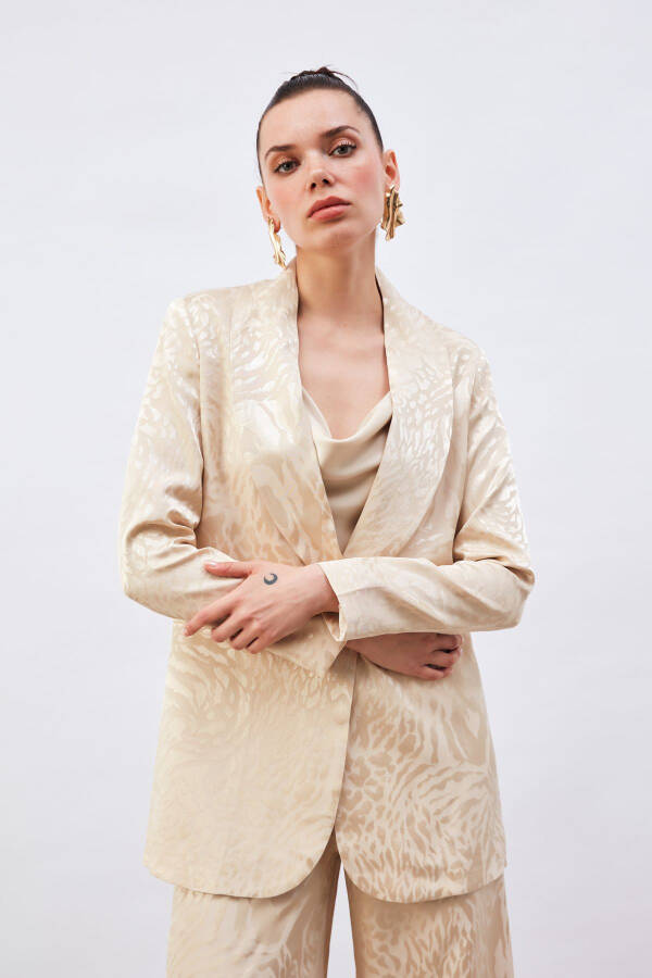 Patterned Satin Jacket - Beige - 5