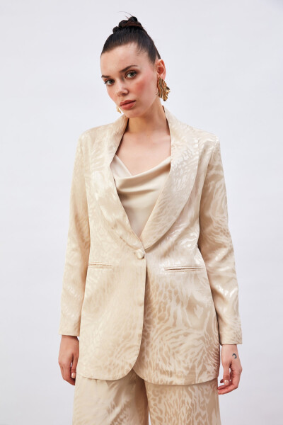 Patterned Satin Jacket - Beige - 11