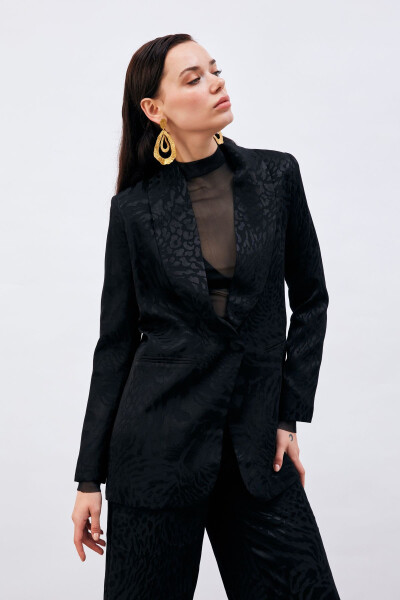 Patterned Satin Jacket - Black - 1