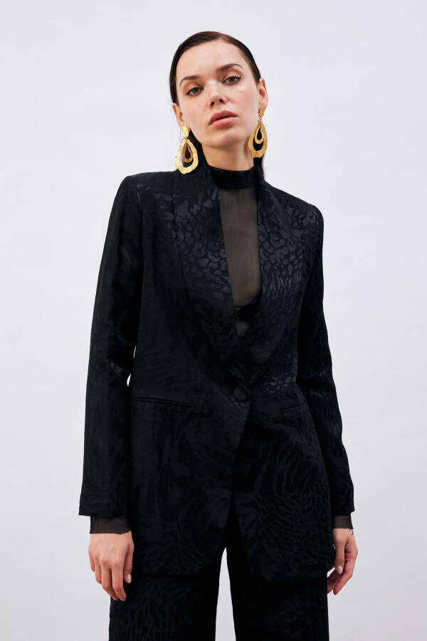 Patterned Satin Jacket - Black - 2