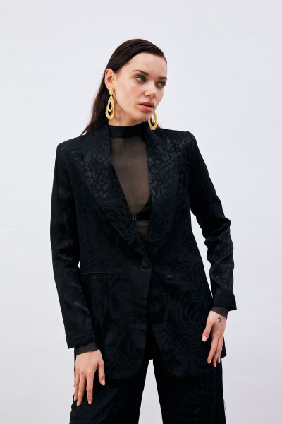 Patterned Satin Jacket - Black - 4