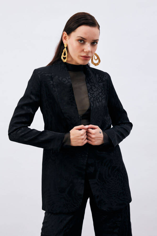 Patterned Satin Jacket - Black - 5