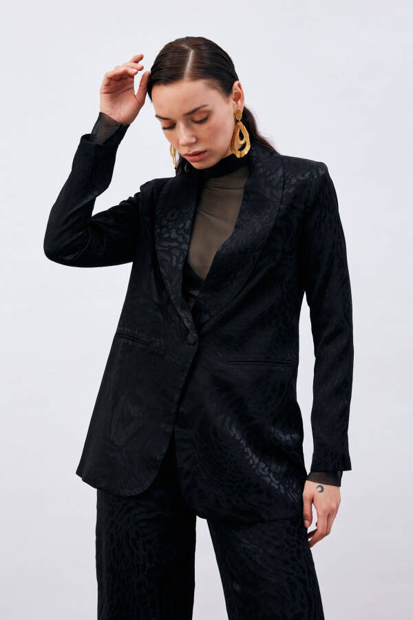 Patterned Satin Jacket - Black - 6