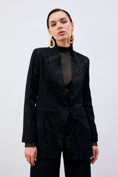 Patterned Satin Jacket - Black - 9