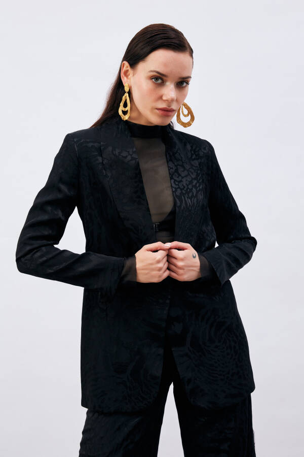 Patterned Satin Jacket - Black - 12