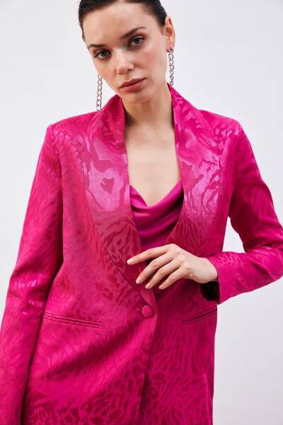 Patterned Satin Jacket - Fuchsia - 3