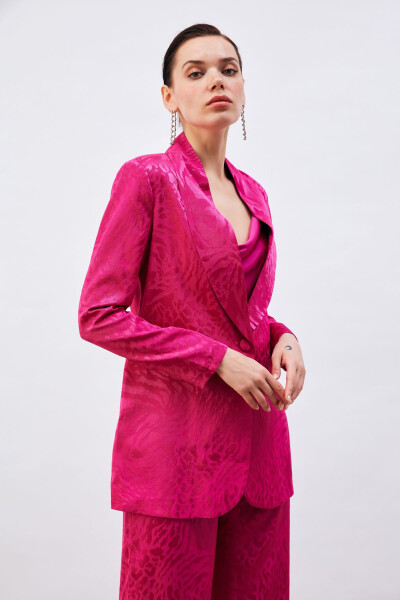 Patterned Satin Jacket - Fuchsia - 4