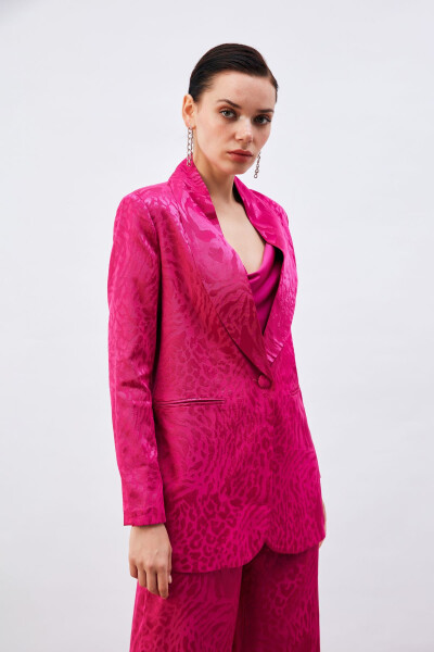 Patterned Satin Jacket - Fuchsia - 5