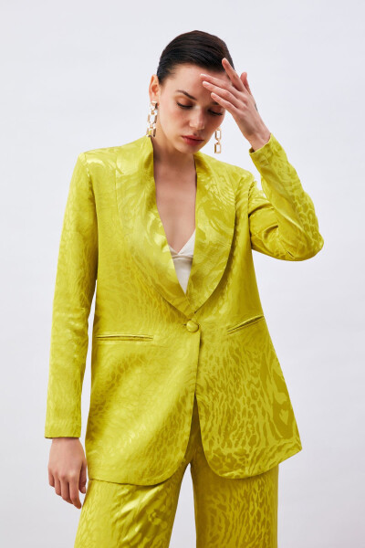 Patterned Satin Jacket - Olive Green - 1