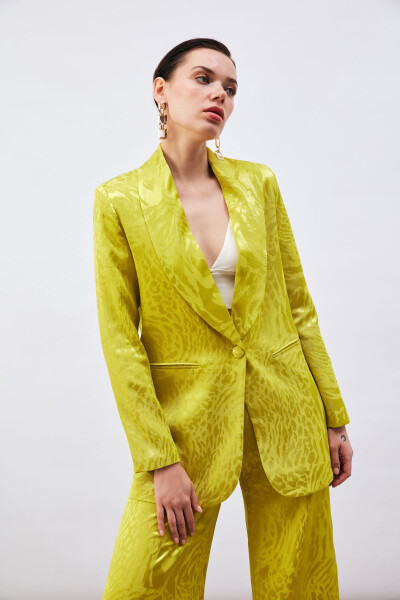 Patterned Satin Jacket - Olive Green - 2