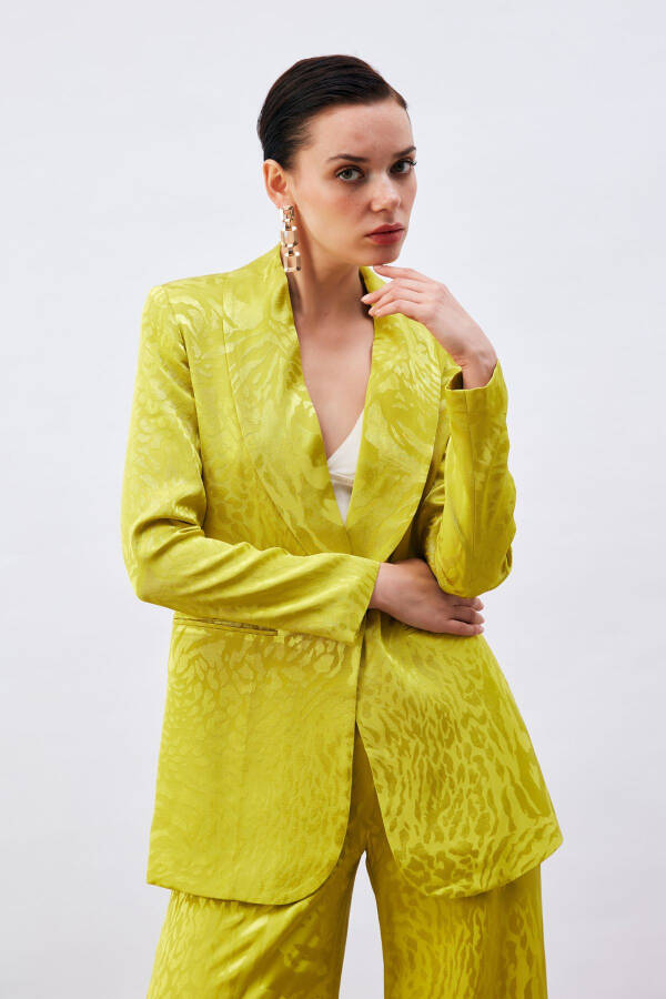 Patterned Satin Jacket - Olive Green - 3