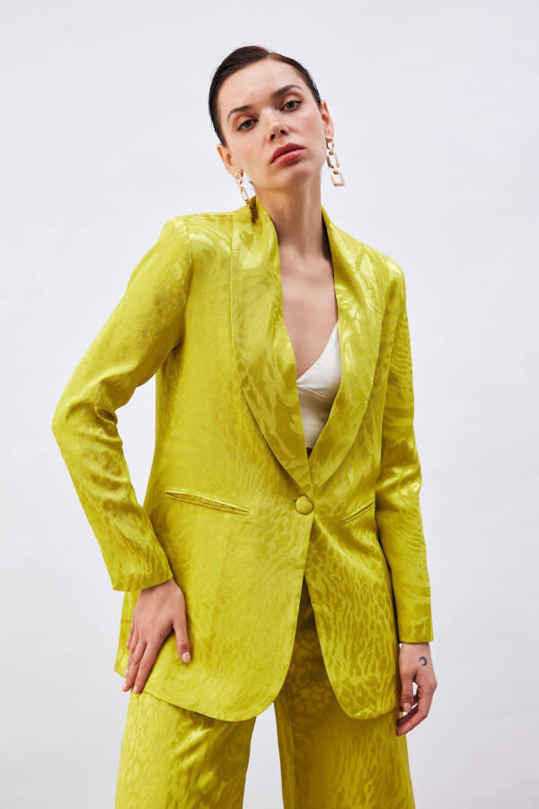 Patterned Satin Jacket - Olive Green - 4