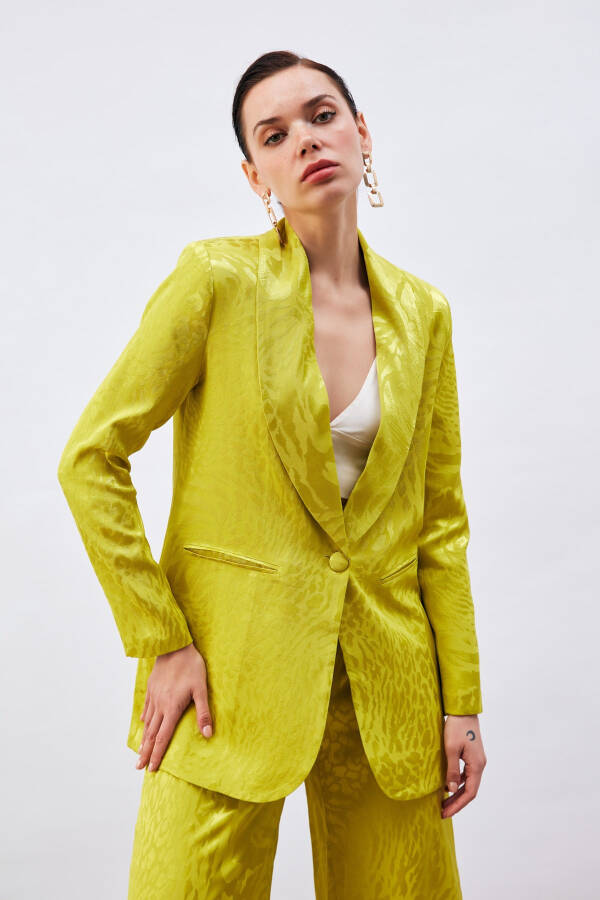 Patterned Satin Jacket - Olive Green - 11