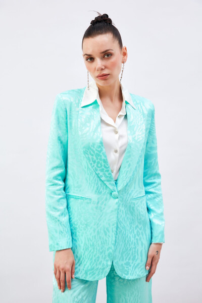 Patterned Satin Jacket - Turquoise - 1