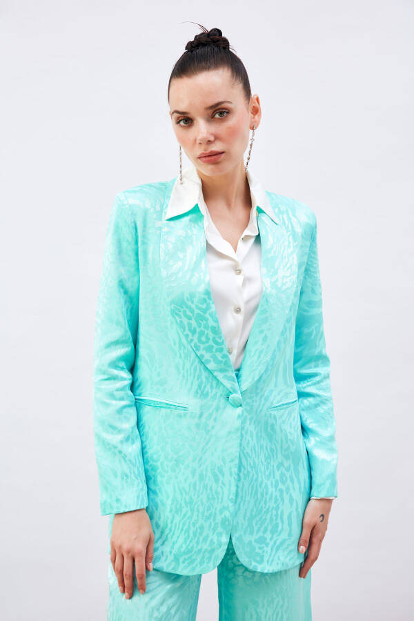 Patterned Satin Jacket - Turquoise - 1