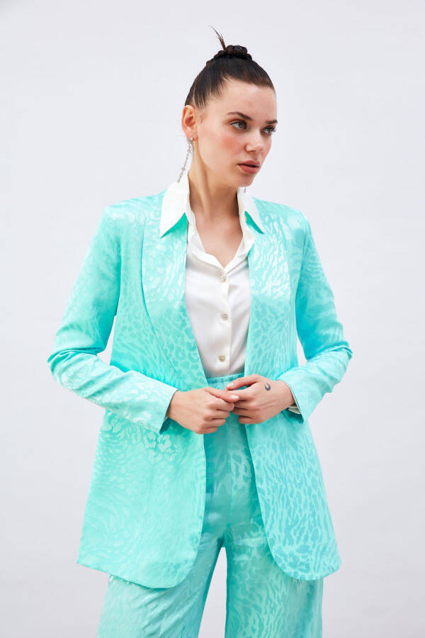 Patterned Satin Jacket - Turquoise - 3