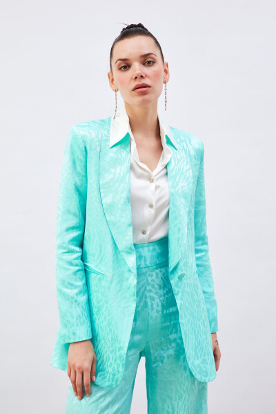 Patterned Satin Jacket - Turquoise - 4