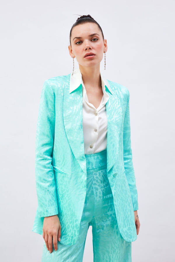 Patterned Satin Jacket - Turquoise - 4