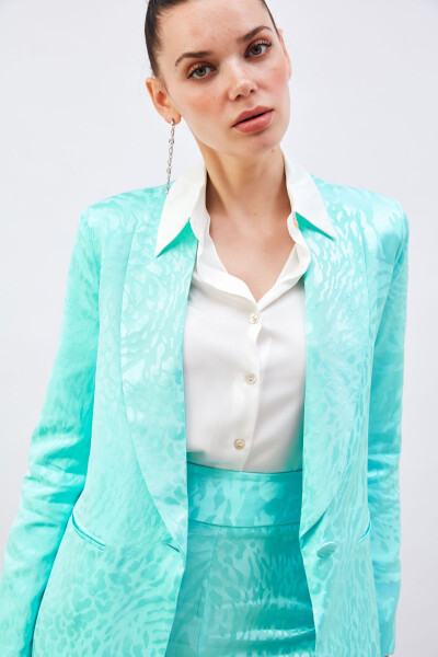 Patterned Satin Jacket - Turquoise - 5