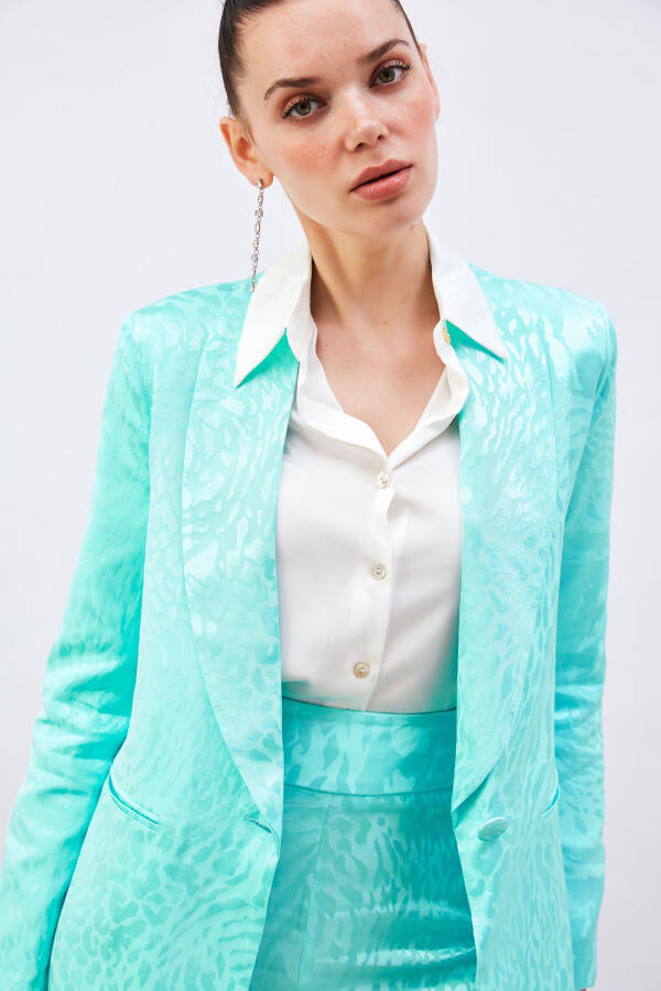 Patterned Satin Jacket - Turquoise - 5