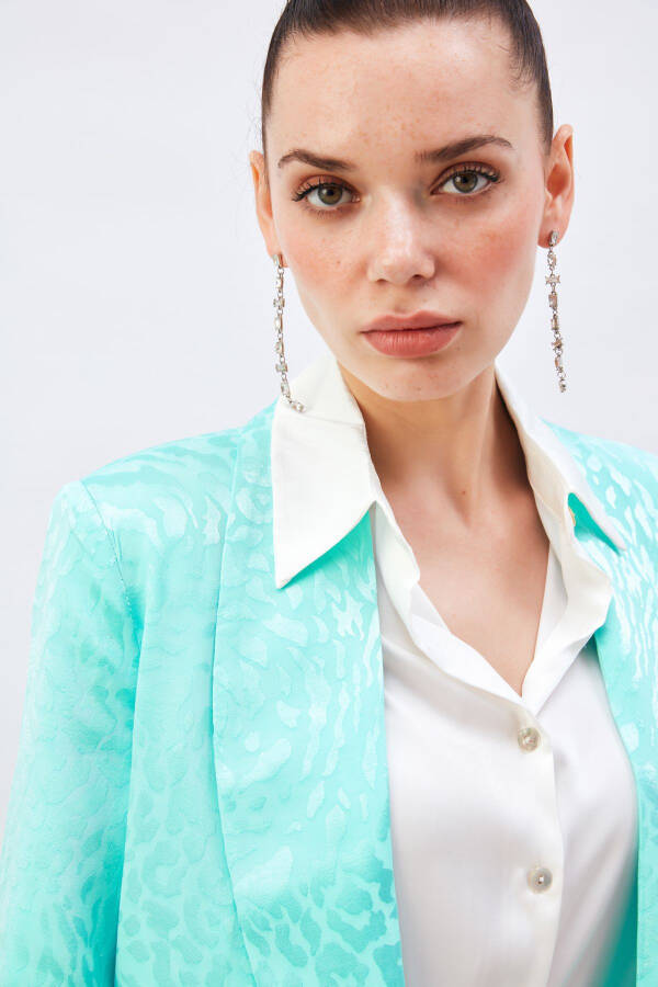 Patterned Satin Jacket - Turquoise - 6