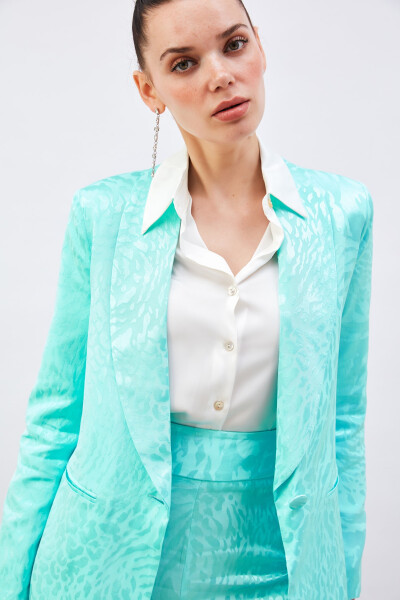 Patterned Satin Jacket - Turquoise - 11