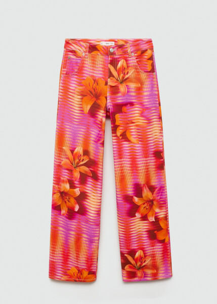 Patterned wide leg jeans - Pink - 1