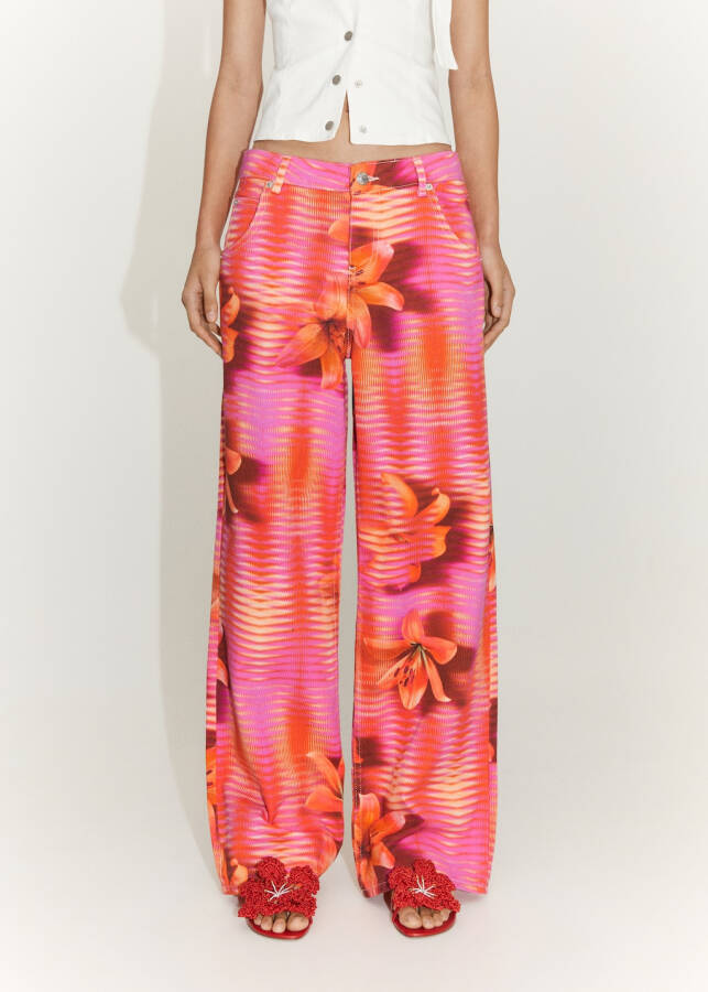 Patterned wide leg jeans - Pink - 5