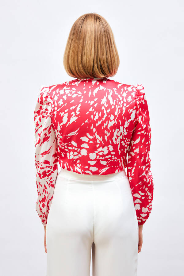 Patterned Wrap Bodysuit Blouse - FUCHSIA - 14