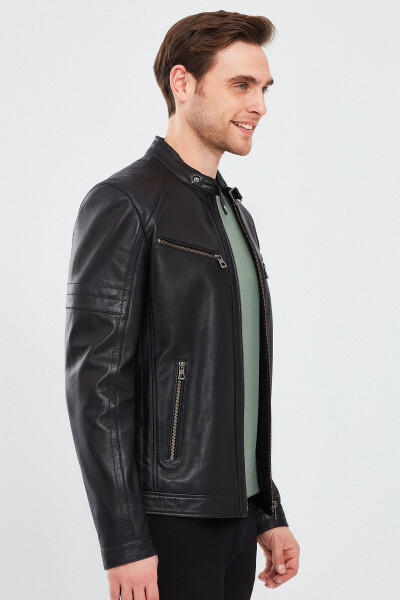 Paul Men's Black Leather Jacket 23wge6503ev - 11