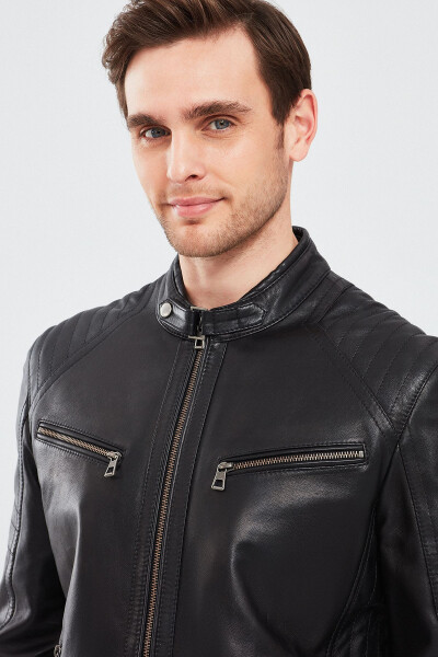 Paul Men's Black Leather Jacket 23wge6503ev - 16