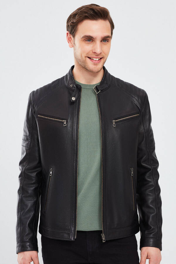 Paul Men's Black Leather Jacket 23wge6503ev - 1