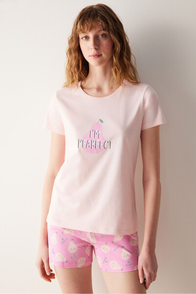 Pearfect Şortlu Pembe Pijama Takımı - 7