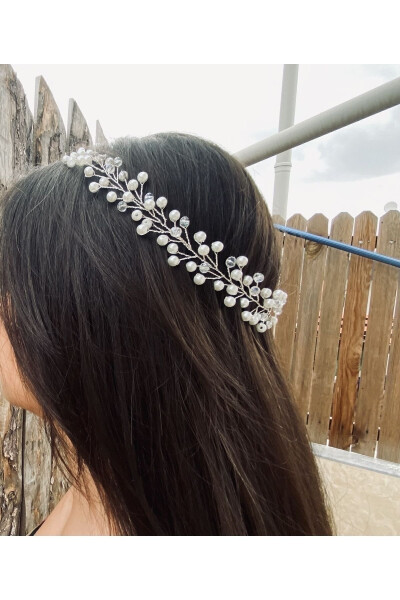 Pearl and Crystal Bridal Tiara Hair Accessory - 6