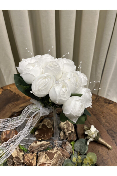 Pearl Peony Bridal Bouquet - Groom Boutonniere - Bridal Flowers - 21