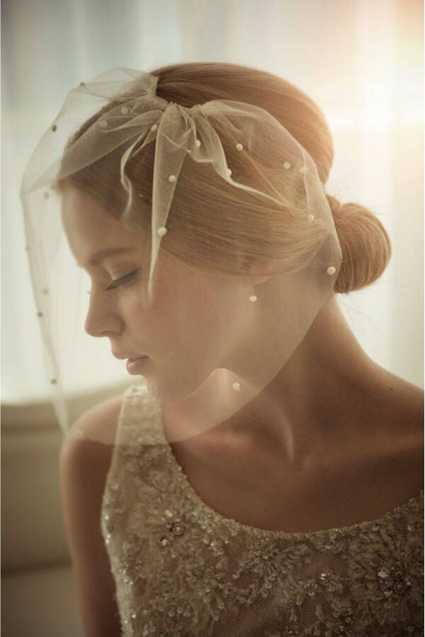 Pearl Tulle Veil Wedding Hat Bridal Crown Hair Accessory Wedding Cap Clip-on - 2