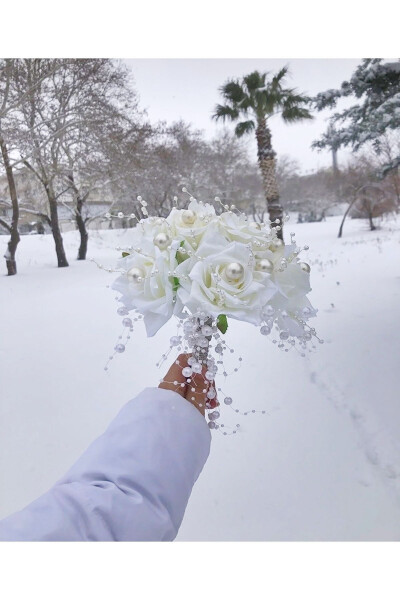 Pearl White Bridal Bouquet and Groom's Boutonniere (WEDDING, ENGAGEMENT, HENNA, HAND BOUQUET, BRIDE'S BOUQUET, GROOM) - 7