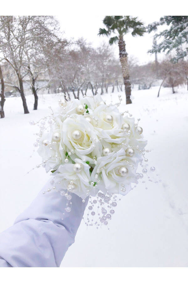 Pearl White Bridal Bouquet and Groom's Boutonniere (WEDDING, ENGAGEMENT, HENNA, HAND BOUQUET, BRIDE'S BOUQUET, GROOM) - 8