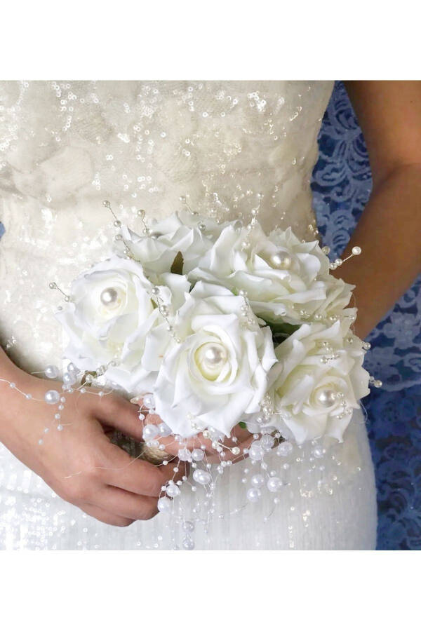 Pearl White Bridal Bouquet and Groom's Boutonniere (WEDDING, ENGAGEMENT, HENNA, HAND BOUQUET, BRIDE'S BOUQUET, GROOM) - 4