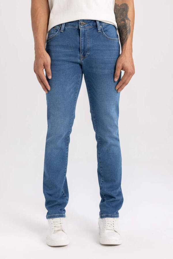 Pedro Slim Fit Dar Kalıp Normal Bel Dar Paça Jean Pantolon Mint Mavi - 1