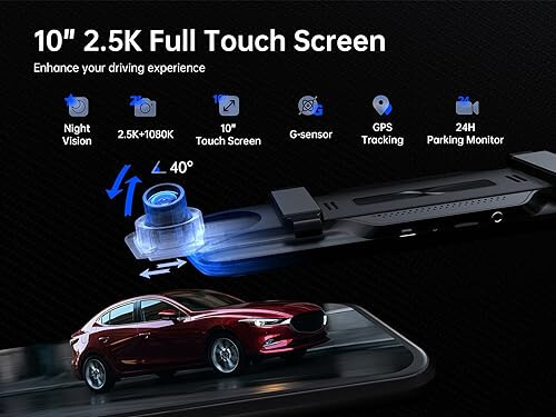 Pelsee P10 2.5K Arka Görüş Aynası Kamera, 10'' Ayna Dash Cam Akıllı Sürüş Asistanı ADAS ve BSD ile, Arabalar Kamyonlar için Ön ve Arka Kamera, Gece Görüşü, Sesli Kontrol, Park Modu, 32GB Kart ve GPS - 3