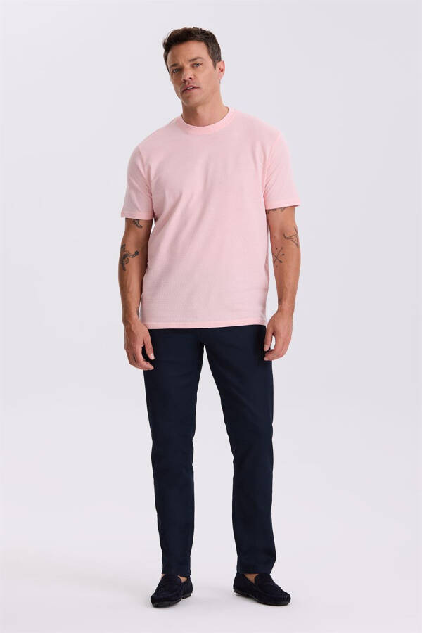 Pembe %100 Pamuk Desenli Bisiklet Yaka T-Shirt - 2