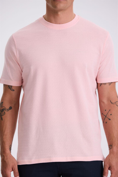 Pembe %100 Pamuk Desenli Bisiklet Yaka T-Shirt - 3