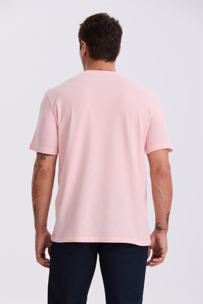 Pembe %100 Pamuk Desenli Bisiklet Yaka T-Shirt - 4